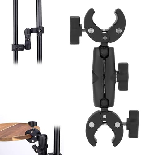 Gosknor Magic Arm Double Clamp Camera Mount, Double Super Clamp Bracket, Adjustable Umbrella Holder Clip for Chair Photo Studio Light Stand Stroller Photography Reflector Shoot Accessories Attachment