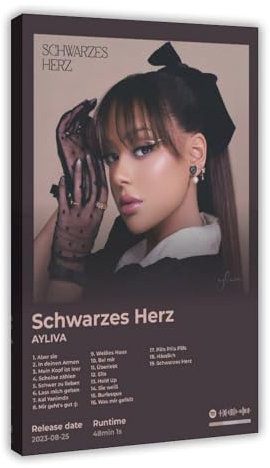 AYLIVA Poster, hübsches Sänger-Pop-Musikalbum, Schwarzes Herz, Fans, Geschenk, Leinwand-Poster, Schlafzimmer, Dekoration, Landschaft, Büro, Raumdekoration, Geschenk, 20 x 30 cm