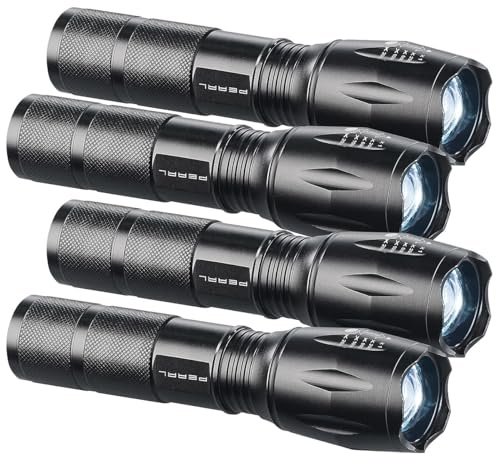 KryoLights Taschenlampe aufladbar: 4er-Set 2in1-LED-Taschenlampen und Powerbanks, 260 lm, 10 W, 1.200 mAh (Akku-Taschenlampe mit Powerbank, Aluminium, Lampe)