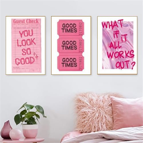 champracer 3er Poster Set Rosa, Mind Body Soul Poster Set, Yoga Wanddeko Inspirierende Bilder, Rosa Teenager Pink Mädchen Decor Wandbilder Schlafzimmer Homeoffice Leinwand, Ohne Rahmen (30x40 cm,#A)