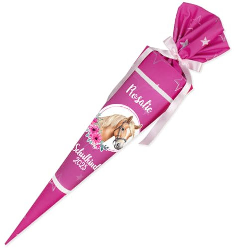 Deine Schultüte aus Stoff Kuschel Velvet Wunschmotiv individualisierbar mit Wunschname personalisierbar 70 cm 85 cm – Mädchen (70 cm mit Kissen, Pferd)