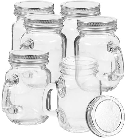 Amosfun 6pcs Mini Cups Glass Jars Handles and Lids for Fruits Jam Bottles Kitchen Honey Holders and Snack Storage
