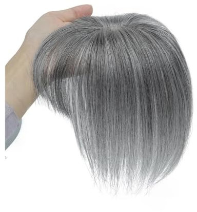 lskdnrufh Haarteil Frauen Haarteile aus Echthaar, 360° 3D-Abdeckung, Haarteile mit dünnem Pony, 25CM, GREY_5CM X 9CM