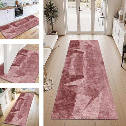 ZESEWU Teppich Läufer Flur Küche rutschfest Rot 3D Teppichläufer Kücheläufer Waschbar 80X180CM Meterware Küchenteppich Läuferflurteppich für Wohnraum Schlafzimmer Kinderzimmer Schmutzfangläufer