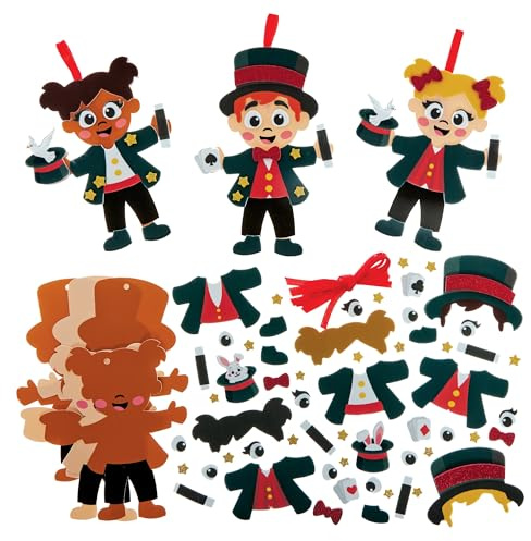 Baker Ross FN552 Magician Mix & Match Decoration Kits - Pack of 8, Foam Arts and Crafts Decoration Kits for Kids