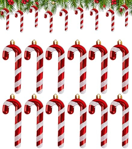 12 Stück Weihnachtsbaumschmuck, 13CM Glitzer Zuckerstangen Weihnachtsschmuck, Zuckerstangen zum Hängen Weihnachtsdeko Anhänger (Rot & Weiß)