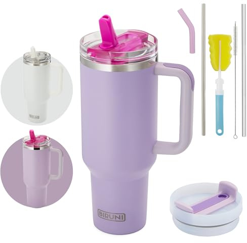 Thermobecher mit Strohhalm – Thermobecher 1,18L – doppelwandiger, vakuumisolierter Trinkbecher mit Deckel und Strohhalm, Reisebecher, Kaffeebecher Isolierbecher für heiße und kalte Getränke (Lila)