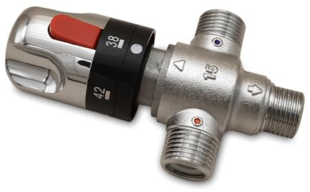 Brauchwasser Mischer Thermostatisch Mischventil G1/2-Außengewinde mit Rückschlagventil & Sicherheitssperre, für Badezentren, den täglichen Hausgebrauch, Badewannenarmaturen, 7 * 12cm(L*H)