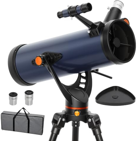 Outsunny Teleskop Anfänger Erwachsene 114mm Aperture 1000mm Dunkelblau | für Astronomie, Astronomisches Spiegelteleskop, Einsteiger, Mit Stativ, Ablage, Tragetasche, Reiseteleskop, Telescope