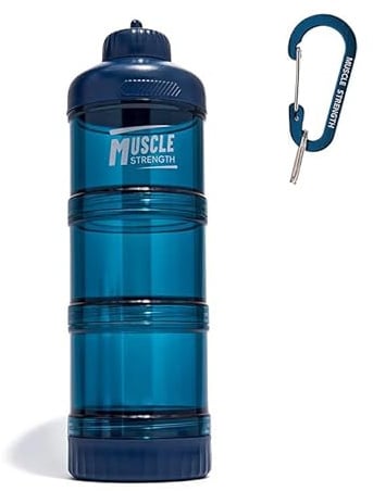 ZHUIYIWIN Three-Piece Set of Sports Protein Powder Storage Containers, Small Plastic Airtight Food Storage Container for Protein Shakes, Whey & Vegan Powders, Capsules & Tablets (Blue)