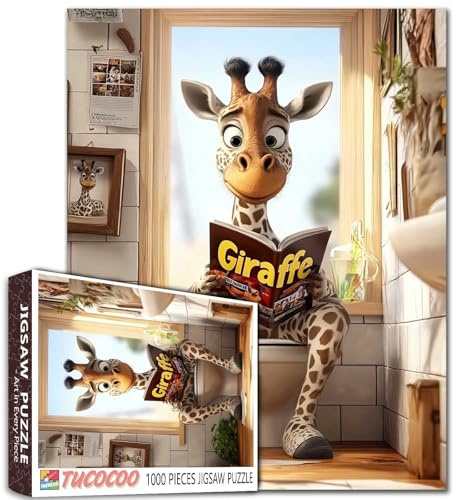 Giraffe in White Tile Bathroom 1000 Piece Jigsaw Puzzle 27x20 Inches Adult Teen Colorful DIY Puzzles for Home Decoration Gifts Family Puzzle Perfect for Game Nights