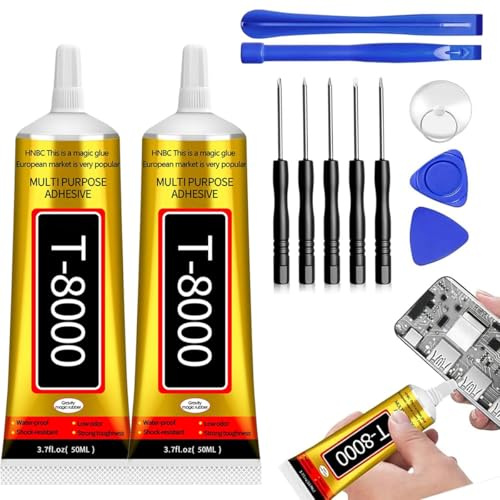 T8000 Handy Display Kleber (2x 50ml) – T8000 Kleber–Smartphone Glue mit Reparatursatz –für Für Bildschirmreparatur, Keramik, Stoff, Holz & DIY – Transparent & Stark