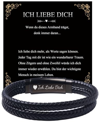 Geschenk für Ihn Männer Armbänder : Ich Liebe Dich Herren Armband Leder Schwarz Braun An Meinen Mann Verstellbare 19cm-23cm Weihnachten Geburtstag Valentinstag Jahrestag Geschenke für Freund Ehemann