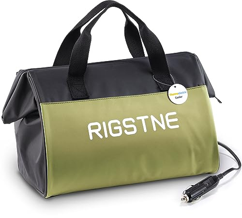 RIGSTNE Electric Cooler Bag, 12V Thermoelectric Cooler Warmer Plug in for Vehicles, Portable Refrigerator for Car, RV, and Camping Use, 18L/20 Cans Capacity