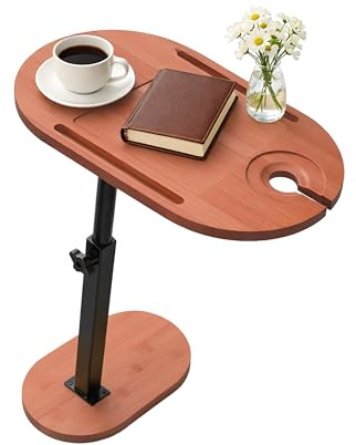 Relaxdays Beistelltisch höhenverstellbar, Natur/schwarz | HxBxT 45-82x40x22 cm, Bambus, Metall, Ablagetisch, Wohnzimmer