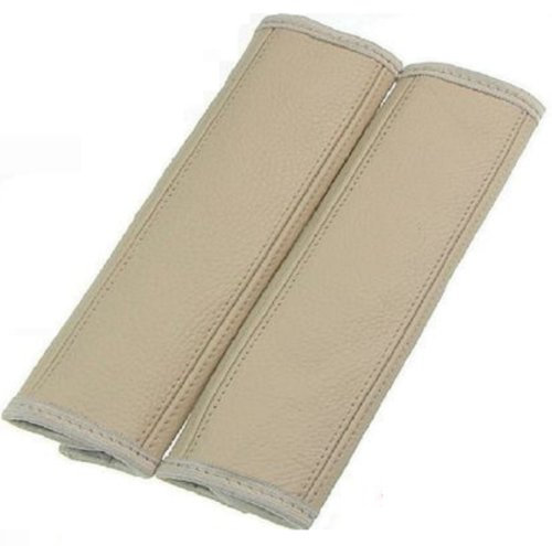 L&P Car Design GmbH A092 2 Stück Gurtschoner Gurtpolster Schulterpolster echtes Leder Echtleder Schulterschoner Schoner Polster Gurt Schulter Creme Beige Naht Beige (2 Stück beige mit Beiger Naht)