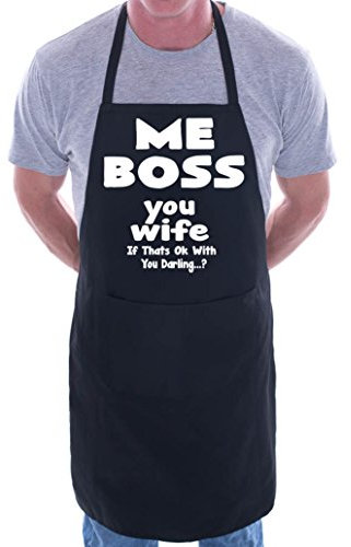 Print4U Me boss you esposa para barbacoa – Delantal, diseño de