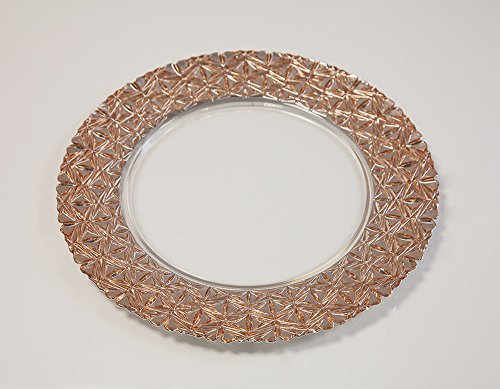 Decor Essentials Glass Charger Plate Christmas Tableware Wedding Plates Events Party Dinner (Rose Gold Geometric)