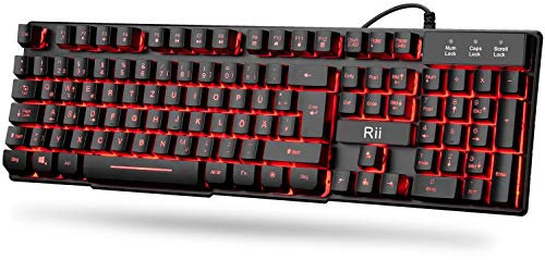 Rii RK100 - Einsteiger Gaming Tastatur mit farbiger Hintergrundbeleuchtung - angenehmer Tastenanschlag - schwarz - deutsches QWERTZ Layout - Windows und XBOX One Support