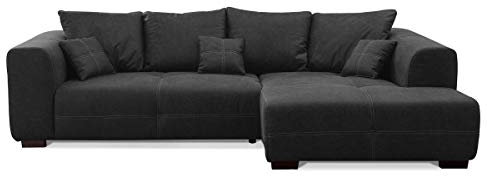 CAVADORE Ecksofa Mavericco inkl. Kissen / XXL-Eckcouch im modernen Design / Longchair rechts / 285 x 69 x 170 / Lederoptik dunkelgrau