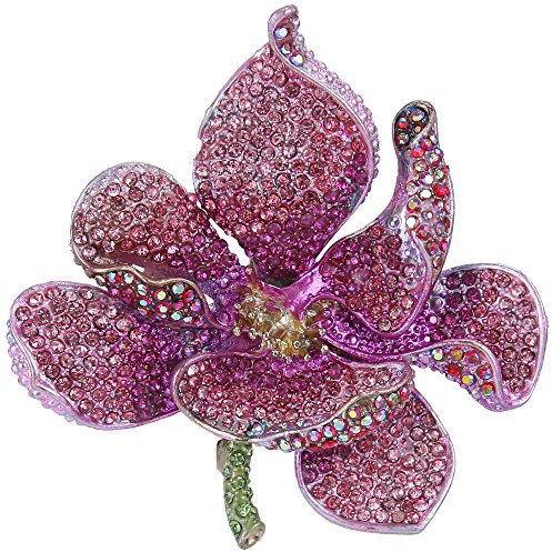 EVER FAITH Damen Österreichische Kristall Bridal Orchidee Blütenblatt Brosche Mittelviolettes Rot Gold-Ton
