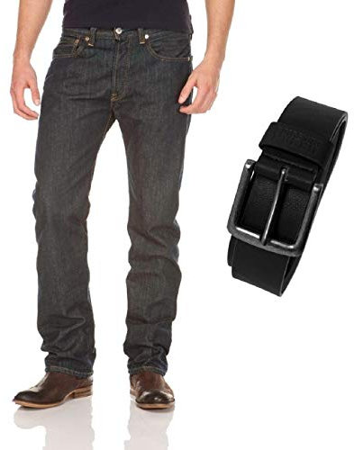 Levis® 501® Jeans - Regular Straight Fit - Stonewash - Onewash - Marlon Wash - Black mit Urban Classics Gürtel, Größe:W 34 L 30, Wash:Marlon wash (00501-0162)