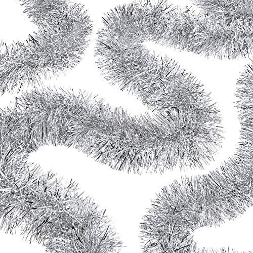 WILLBOND 50 Fuß Lametta Girlande Metallisch Lametta Drehung Girlande Weihnachtsbaum Dekoration Neujahr Hochzeit Geburtstag Hängende Dekoration Party Lieferung 3 Zoll (Silber)