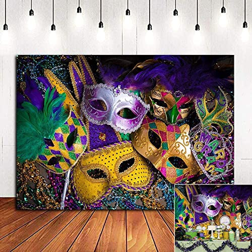 Lila Grün Gold Perlen Maskerade Party Fotografie Hintergrund Vinyl 2,1 x 1,5 m für Karneval Fiesta Mardi Gras Dance Foto Hintergrund Supplies Kinder Geburtstag Photo Booths Requisiten Dekorationen