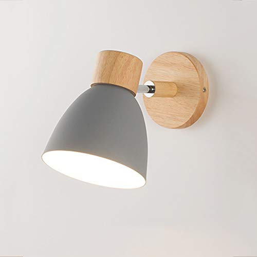 Wandlampe Holz Wandleuchte E27 Verstellbare Wandbeleuchtung Leselampe Innenwandleuchte Eisen Wand Strahler Schlafzimmer Wohnzimmer Flur Esszimmer Nacht Beleuchtung,Grau