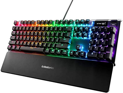 SteelSeries Apex 5 Tastiera da gaming meccanica ibrida , Illuminazione RGB per ogni tasto, Struttura in lega di alluminio aeronautico, Smart Display OLED, Layout Turco (QWERTY)