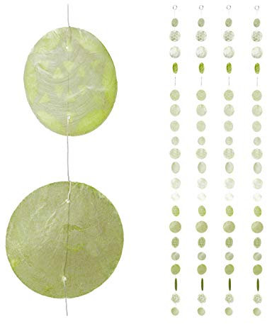 Relaxdays Capiz Girlande 4er Set, für Fenster, Balkon, Tür, Muschelplättchen Vorhang, Dekoketten 180 cm, Stern, hellgrün
