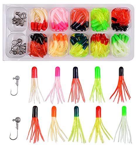 Weiche Kunststoff-Angelköder, Jigkopf-Haken-Set, 110 Stück, Crappie Tube Jigköpfe Wurmköder, Angelköder, Kunstköder, Barsch, Forelle, Salzwasser, Süßwasser