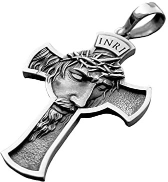 Religiöse Jesus Christ Anhänger Echt Sterling Silber 925 INRI Kruzifix Halskette Handmade Schmuck Neu Silverzone77