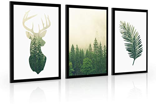 Estika Bilder set mit rahmen - Wilde natur - Wählen größe (3x A2 oder 3x A3) und farbe des rahmens (4 Farben) - Moderne deko poster set, Wandbild wohnzimmer oder schlafzimmer