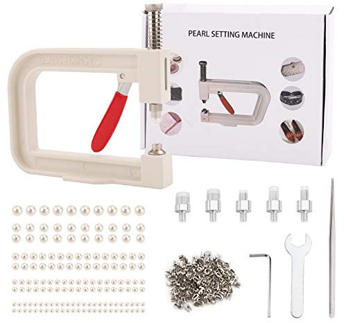 Macchina per la regolazione delle perle con macchina per il fai da te per il fissaggio di perline fatte a mano con 150 perline in acrilico di perle imitazione, bottoni per rivetti e pinzette