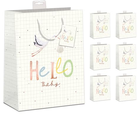 PremiumLine Geschenktaschen 6 Stück edle Geschenktüten Glückwünsche zur Geburt Papier Tragetasche DIN A4 Geschenkbeutel mit Anhänger Skorpion Papeterie Größe: Large 26x32x12cm