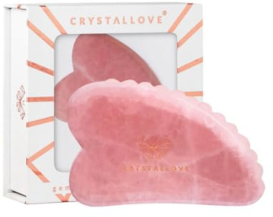CRYSTALLOVE 3D Gua Sha Rosenquarz – Gesichtsmassage Tool mit strukturierter Kante – Lymphdrainage, Anti Aging & Glow – Gua Sha Stein für Gesicht, Hals & Dekolleté