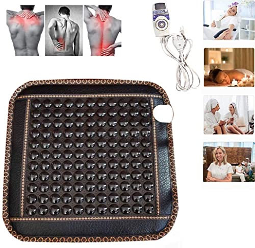 Infrared Heating Pad for Pain Relief, 121 Domed Stones Far Infrared Jade and Tourmaline Bead Heat Stone Mat Therapy Heat Pad for Back, Neck, Shoulders Adjustable Temp A