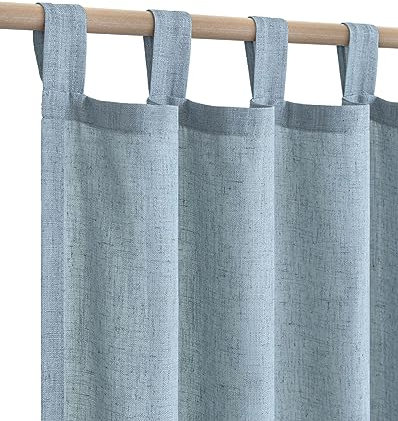 KOUFALL Hellblaue Vorhänge für Wohnzimmer, 2 Paneele, Schlaufenvorhänge, Flachs, Leinen, halbtransparent, Vorhänge für Schiebetür, Esszimmer, Büro, Landhausstil, 2 m, Steinfarben, Vintage, Blaugrau