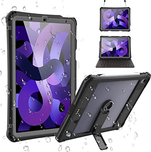MRUOZRUI iPad 10.9 wasserdichte Hülle für iPad Air 5. / 4. Generation, Ganzkörper-Schutzhülle mit Displayschutzfolie, Stifthalter, Ständer, Gurt, stoßfest, staubdicht, für iPad Air 5/4