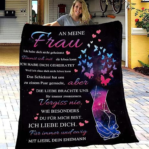Kuscheldecke Geschenk für Frau, Geburtstag Weihnachten Hochzeitstag Geschenke für Frauen, Flauschige Decke An Meine Frau Von Ehemann, extra weich & warm Wohndecke Flanell Fleecedecke