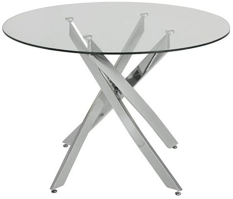 HABITMOBEL Mesa de Comedor o Cocina Redonda de diseño Moderno Dali, sobre de Cristal Templado Redondo de 100 cm de diámetro, Original Base en Acero Cromado, de 100x100x75 cm