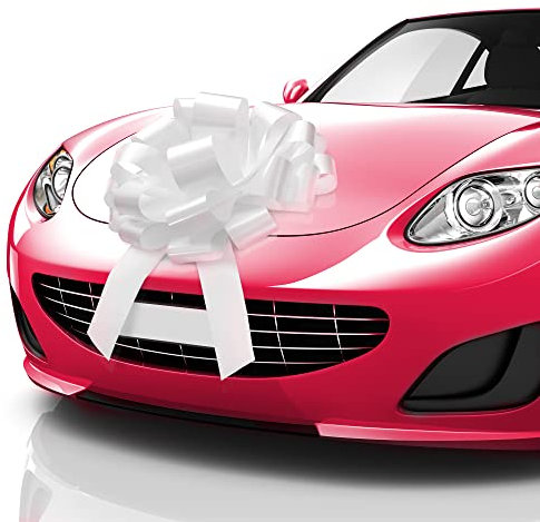 Zoe Deco - Fiocco per auto grande - Bianco, 41 cm / 16 pollici - Fiocco gigante per auto per compleanno, Natale, ricevimento di nozze, festa a sorpresa - Confezione regalo grande