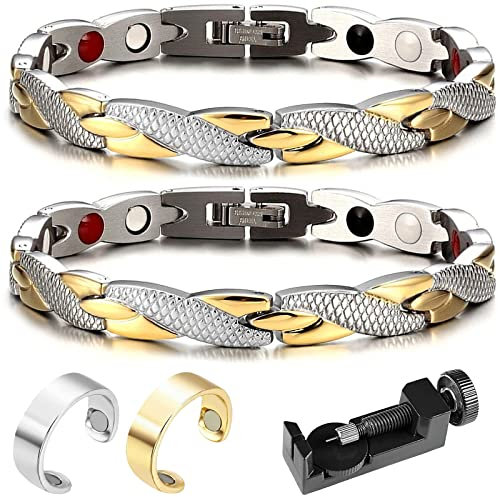 DGUSO Magnetarmband 2 Stück Elegante Magnetfeldtherapie Fit Plus Armband Anti-Ermüdungs-Schlankheits-Armbänder Lymphdrainage Ring Therapeutischer Magnetring 2 Stück Abnehmen Verbesserung Durchblutung