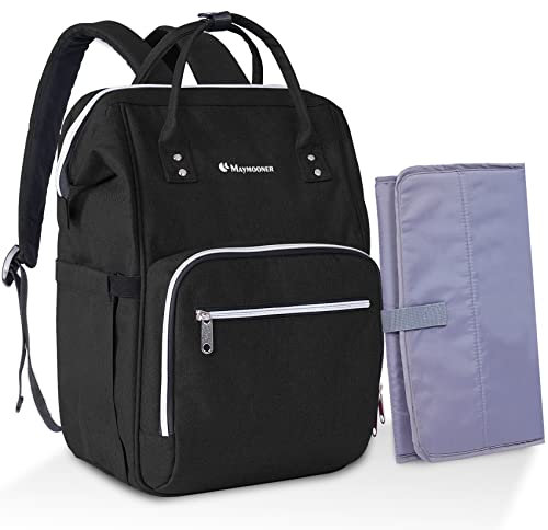 MAYMOONER Schwarz Baby Wickelrucksack Wickeltasche Rucksack mit tragbarer Wickelauflage für Babys Jungen Mädchen,Unisex Multifunktional Babytasche für Mama und Papa