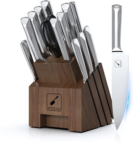 imarku Knife Set, 16-Piece Premium Knife Sets for Kitchen with Block,Japanese Stainless Steel Kitchen Knife Set,Knife Block Set with Kitchen Sharpener,Dishwasher Safe(Brown)