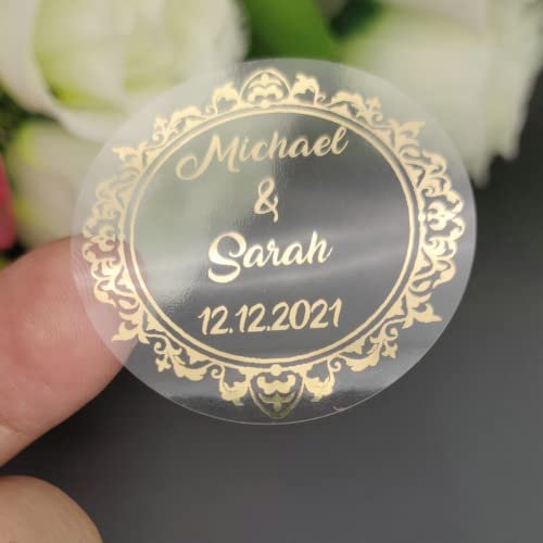 Personalisierter, glänzender Goldfolie, transparenter Aufkleber für Hennaday-Taufe, Hochzeit, Verlobung, Jahrestag, Beschneidung (G)