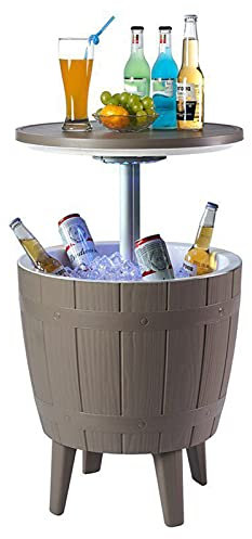 Side tables,Cool Wicker Table with Ice Bucket, Outdoor Cool Bar Table, Height Adjustable Side Table Suitable for All Kinds of Weather Backyard Decoration