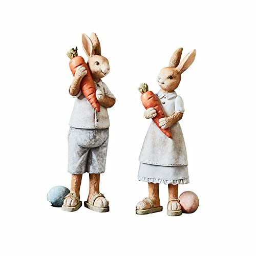 Loberon Hase 2er Set Gimont, handbemaltes Häschen-Paar, detailverliebt gestaltet, nostalgischer Charme, Osterhasen, Ostern, Osterdeko, Osterfiguren, Polyresin, bunt