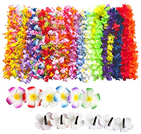 36 pezzi di decorazioni hawaiane per feste, 24 collane di fiori hawaiane, 12 forcine floreali, per feste tropicali hawaiane, feste in spiaggia, discoteche hawaiane